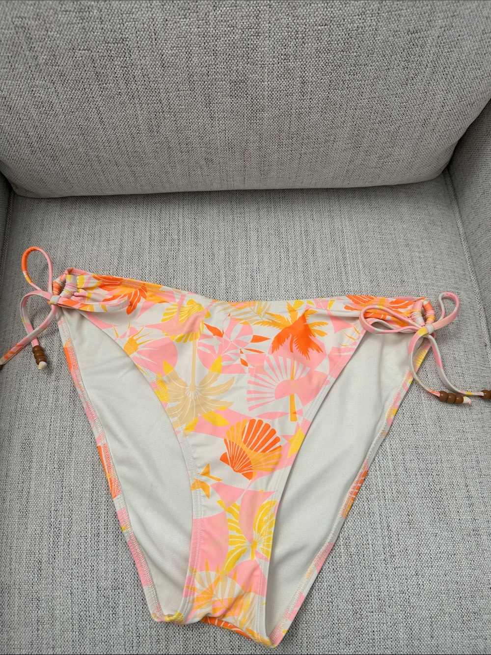 No Boundaries Pink, Orange & Yellow Tropical Tie-Side Bikini Bottoms with beads